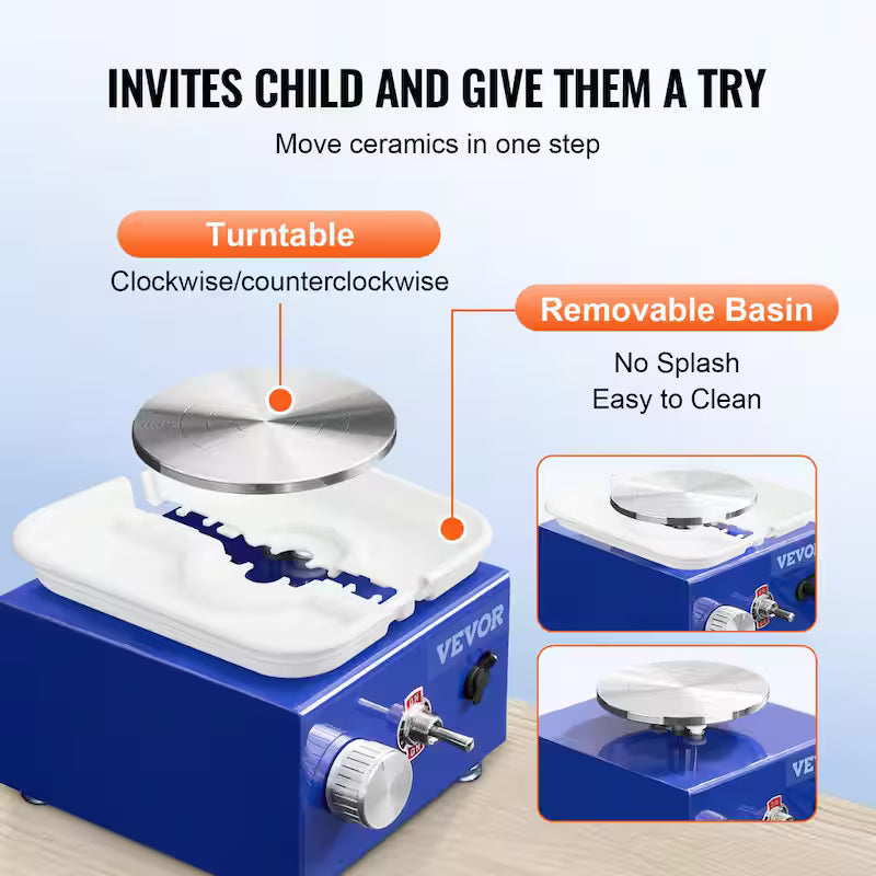 Mini Pottery Wheel 2-Turntables Ceramic Clay Forming Machine 30-Watts 0-300 RPM F291351