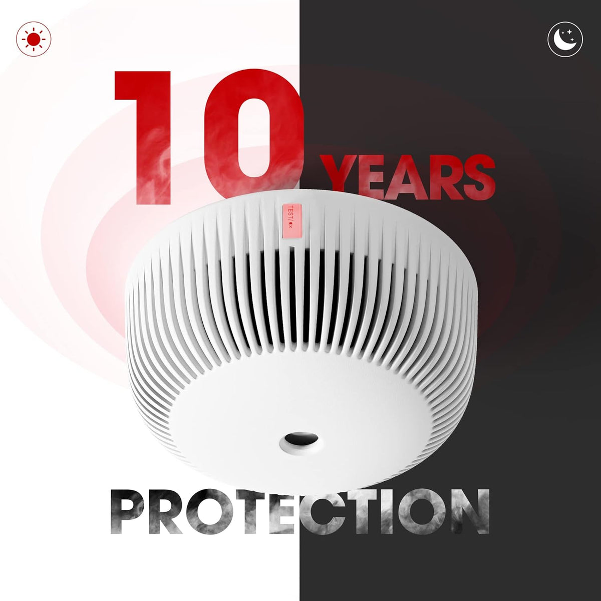 Mini Smoke Detector with 10-Year Battery, Photoelectric Sensor, Pack of 6 A447461