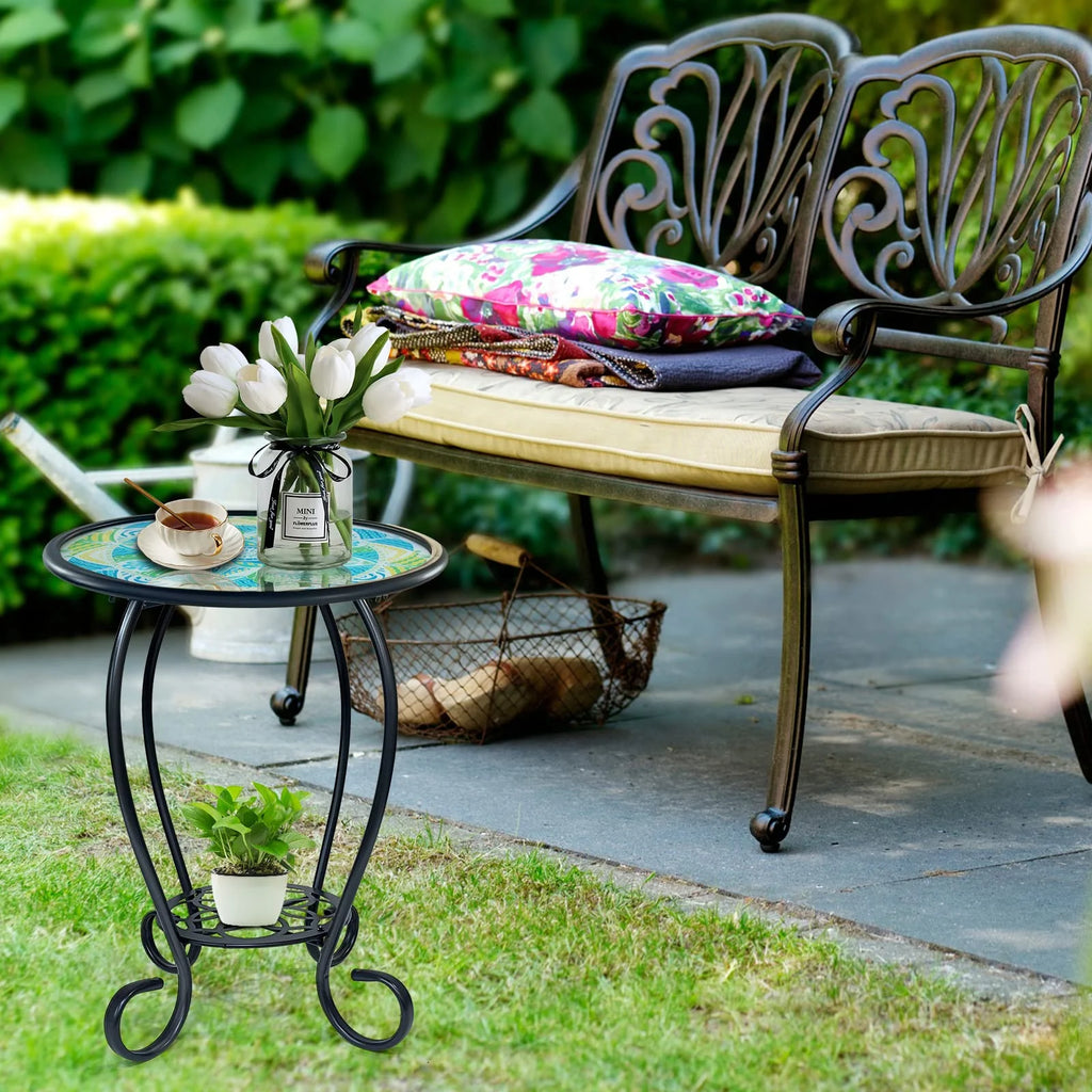 Two Tier Green Mosaic Outdoor Side Table O65945