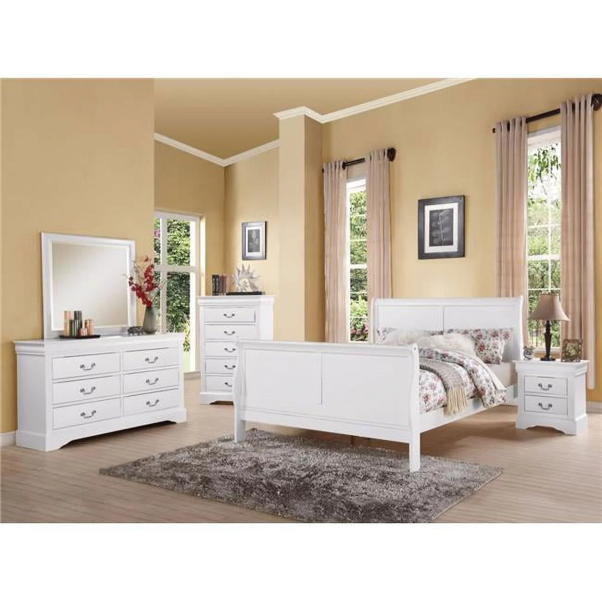 Queen Size Sleigh Bed White T4428