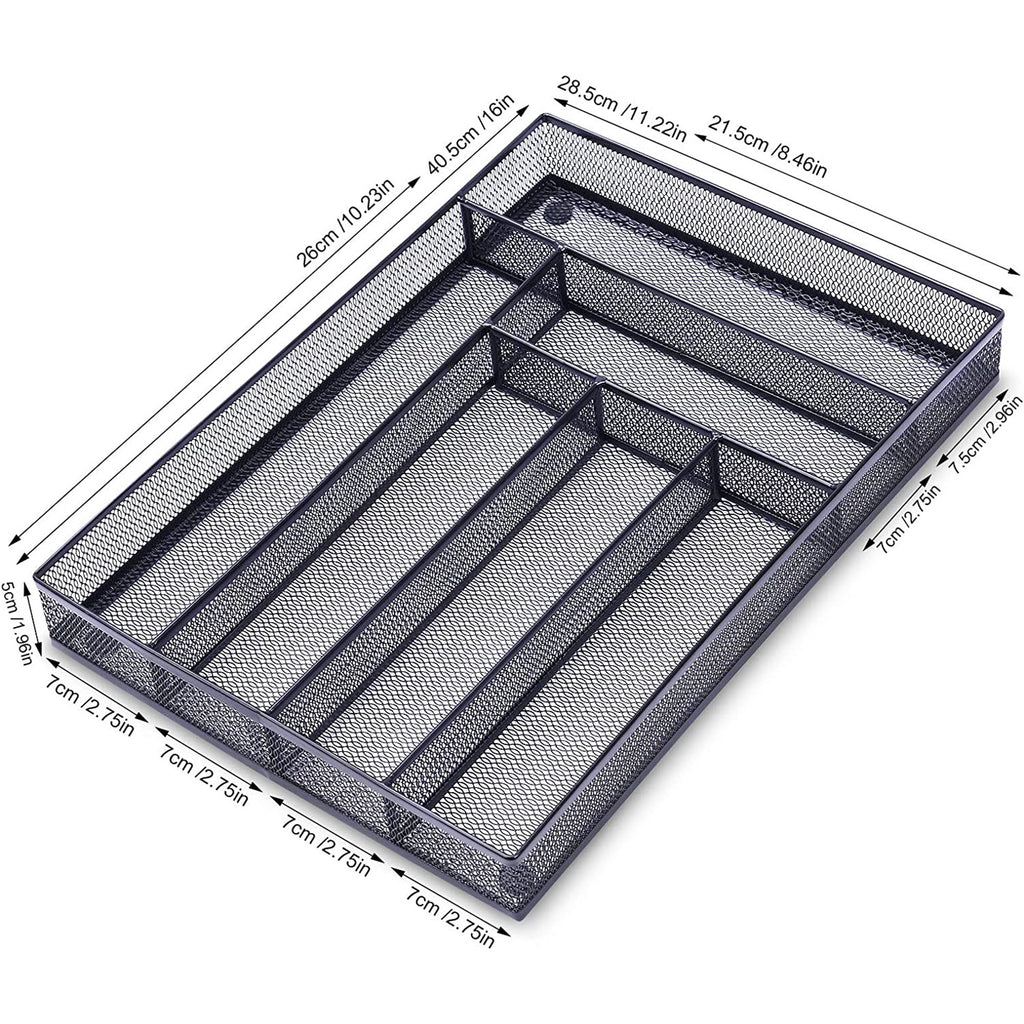 Black Metal Mesh Kitchen Flatware Organizer Tray with Non Slip Mat W587