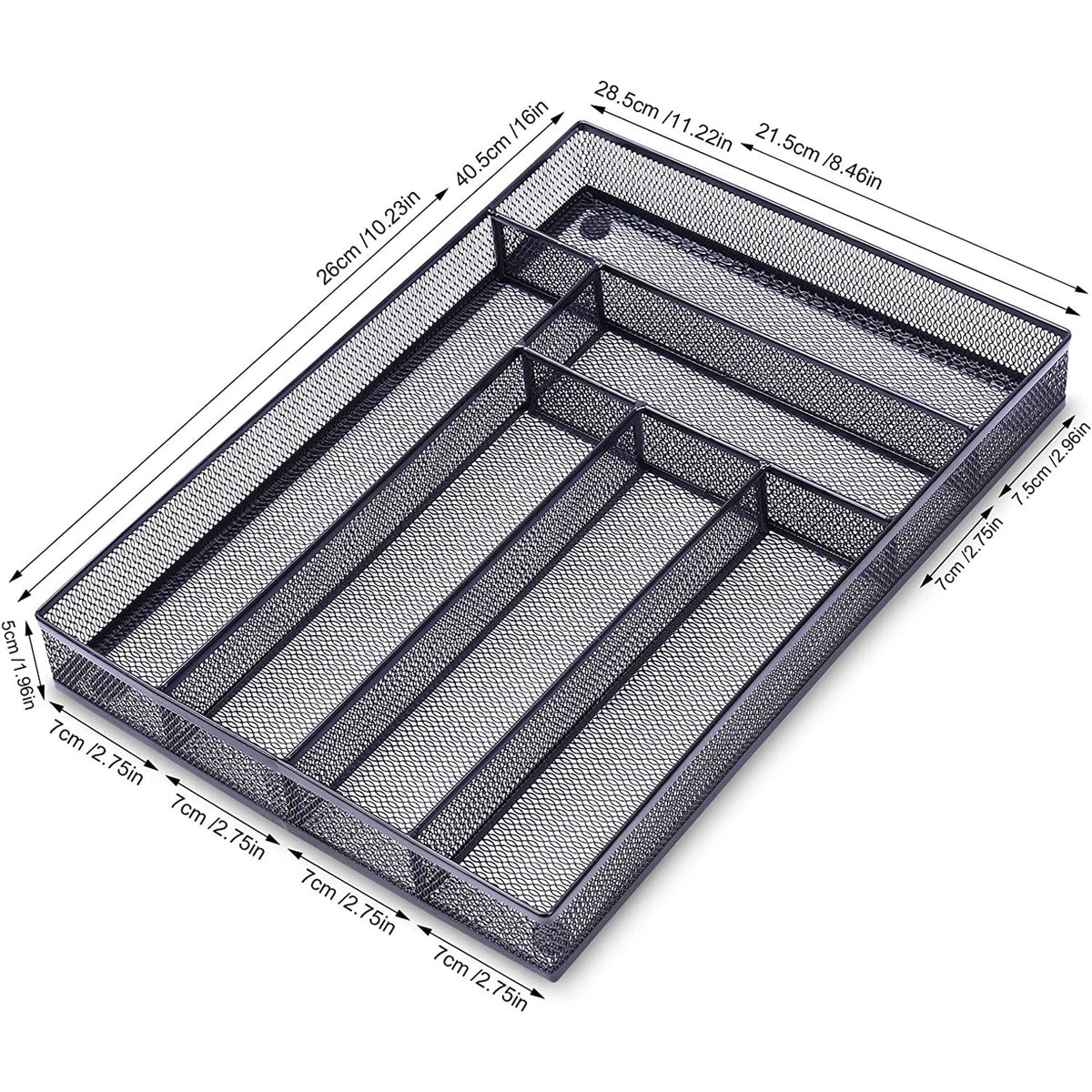 Black Metal Mesh Kitchen Flatware Organizer Tray with Non Slip Mat W587