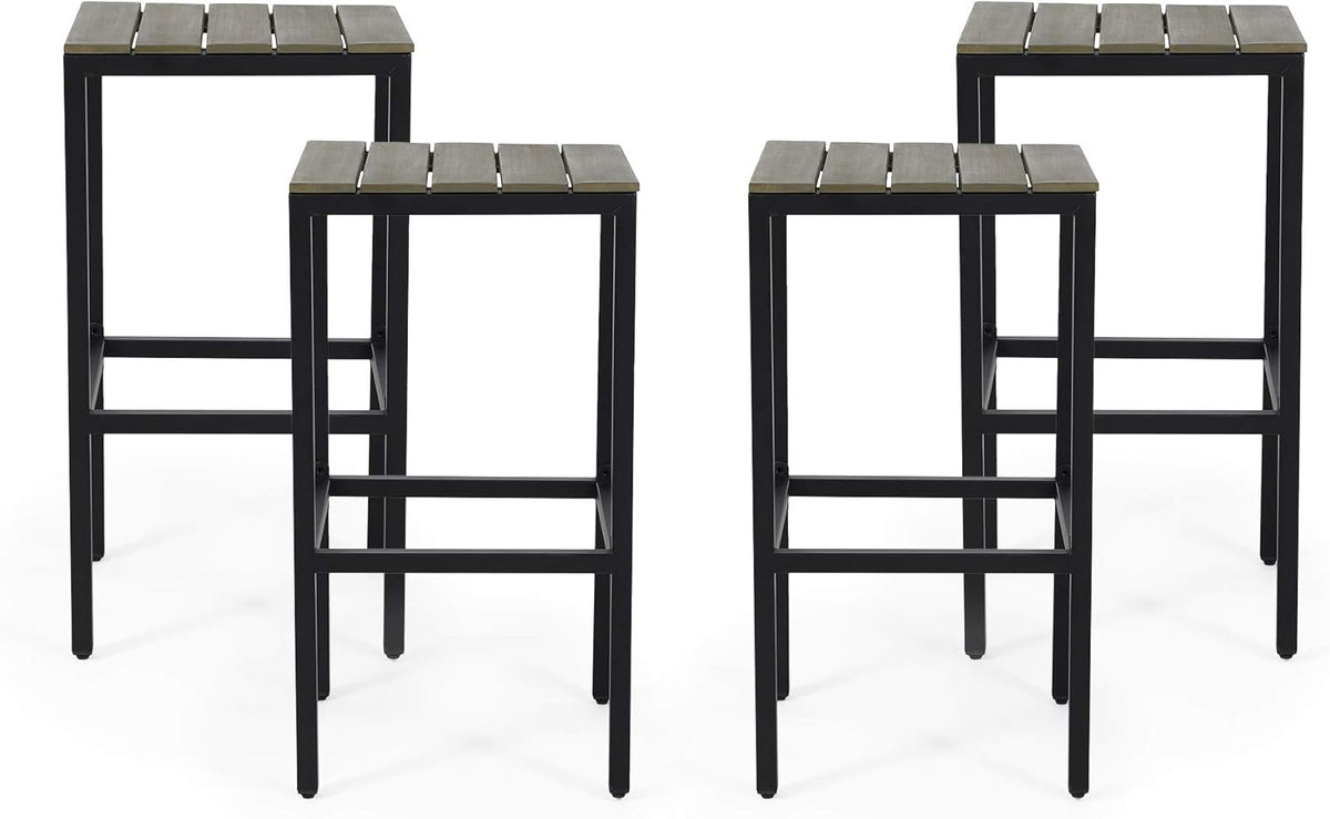 Gray Finish Black Acacia Wood Bar Stools Set of 4 T331982