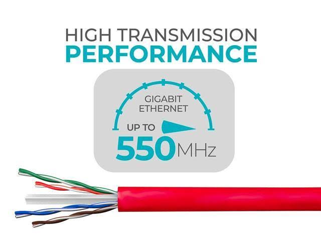 Red 1000ft 23AWG Cat6 UTP Solid Bulk Ethernet Cable D17358