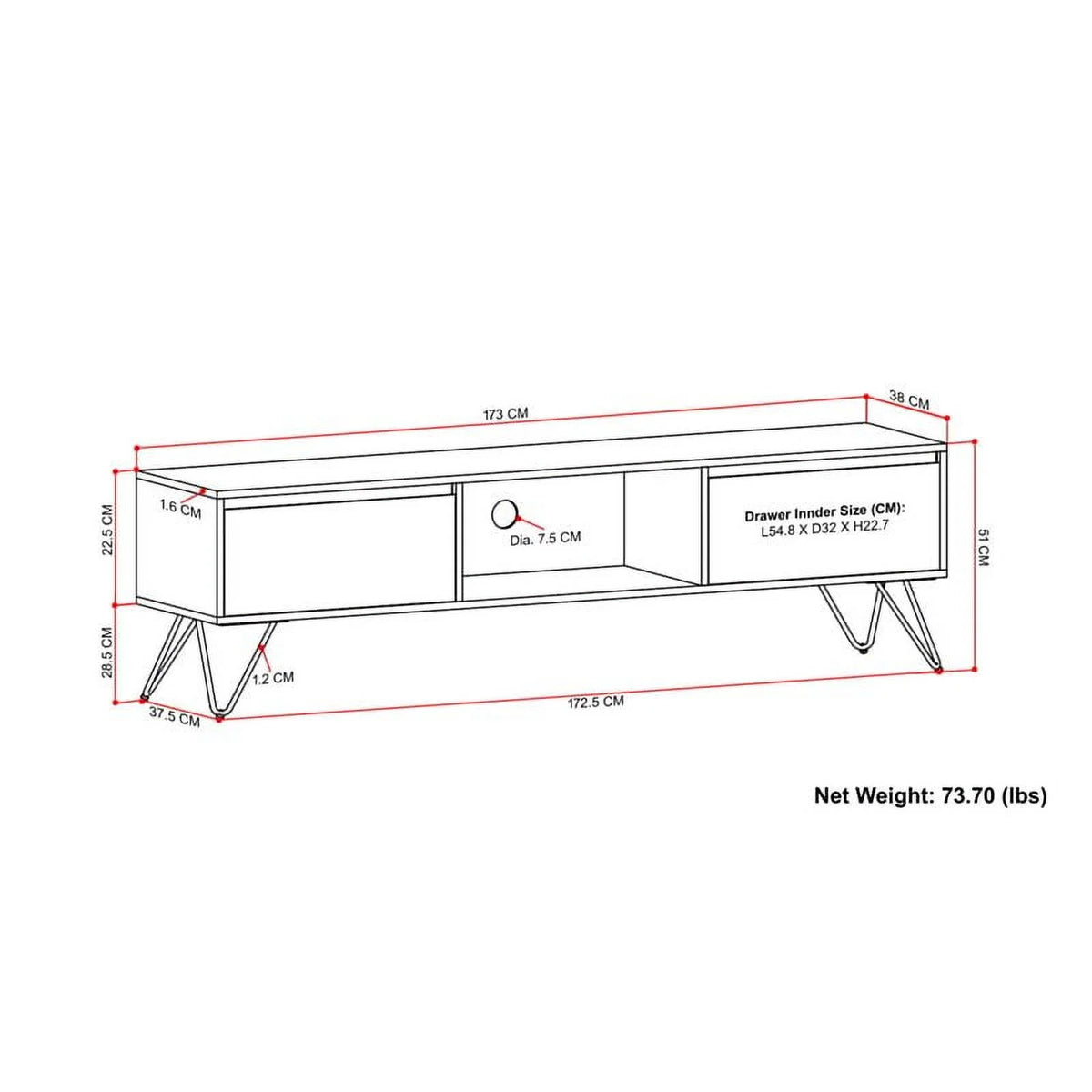 68" Mango Wood TV Media Stand L9092