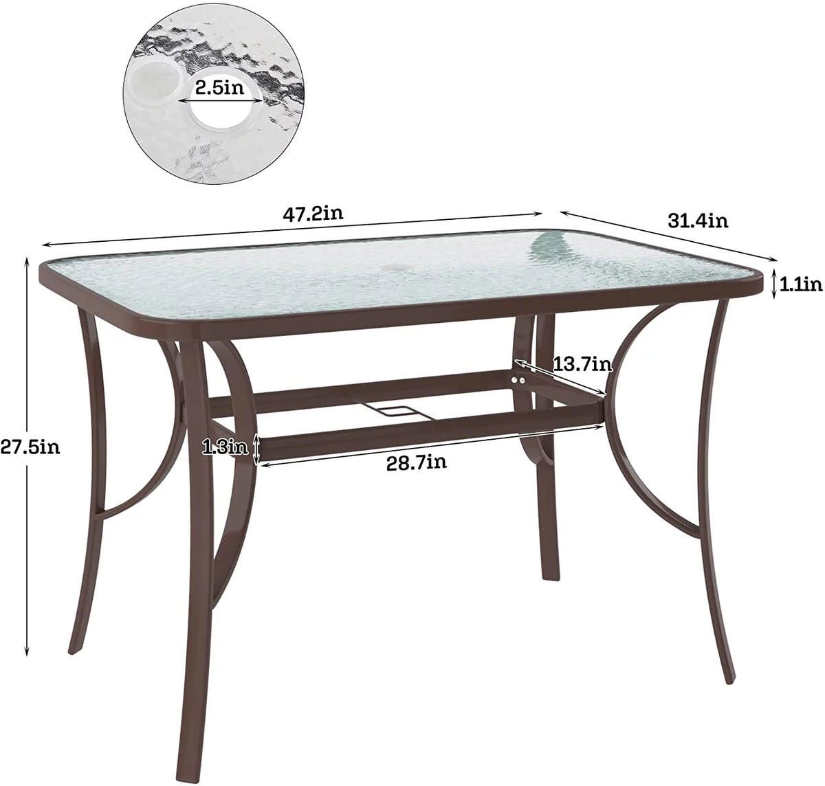 Black 47 inch Tempered Glass Patio Dining Table F132