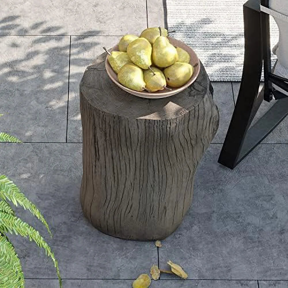 Rustic Stump Side Table Chocolate Brown Wood-Look End Table Stool N9187