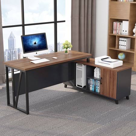 55 Inches L-Shaped Desk with File Cabinet Storage X538
