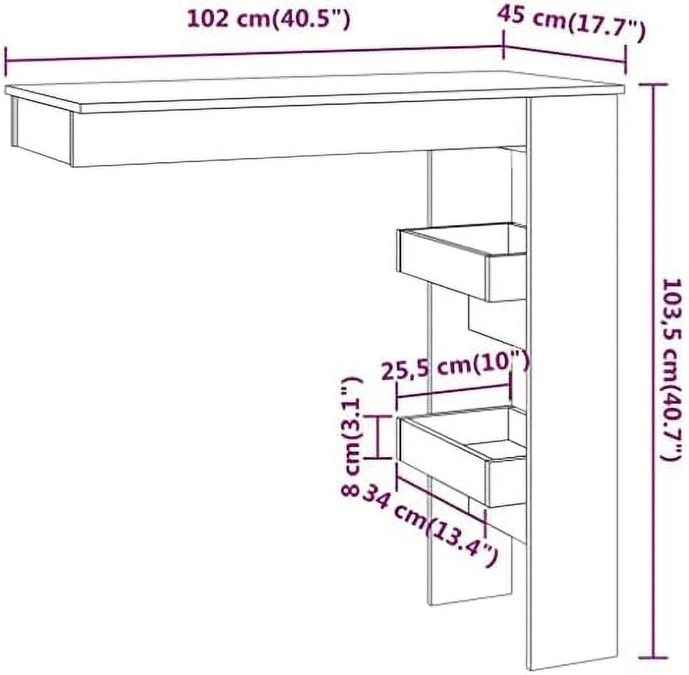 Black Engineered Wood Wall Table with Compartments E368