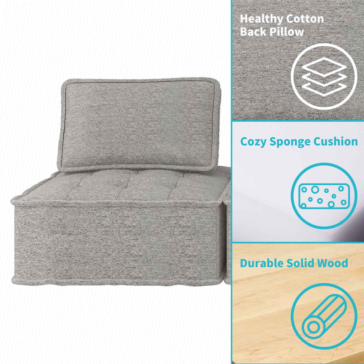 Light Grey Modular Sectional Sofa with Ottoman L799