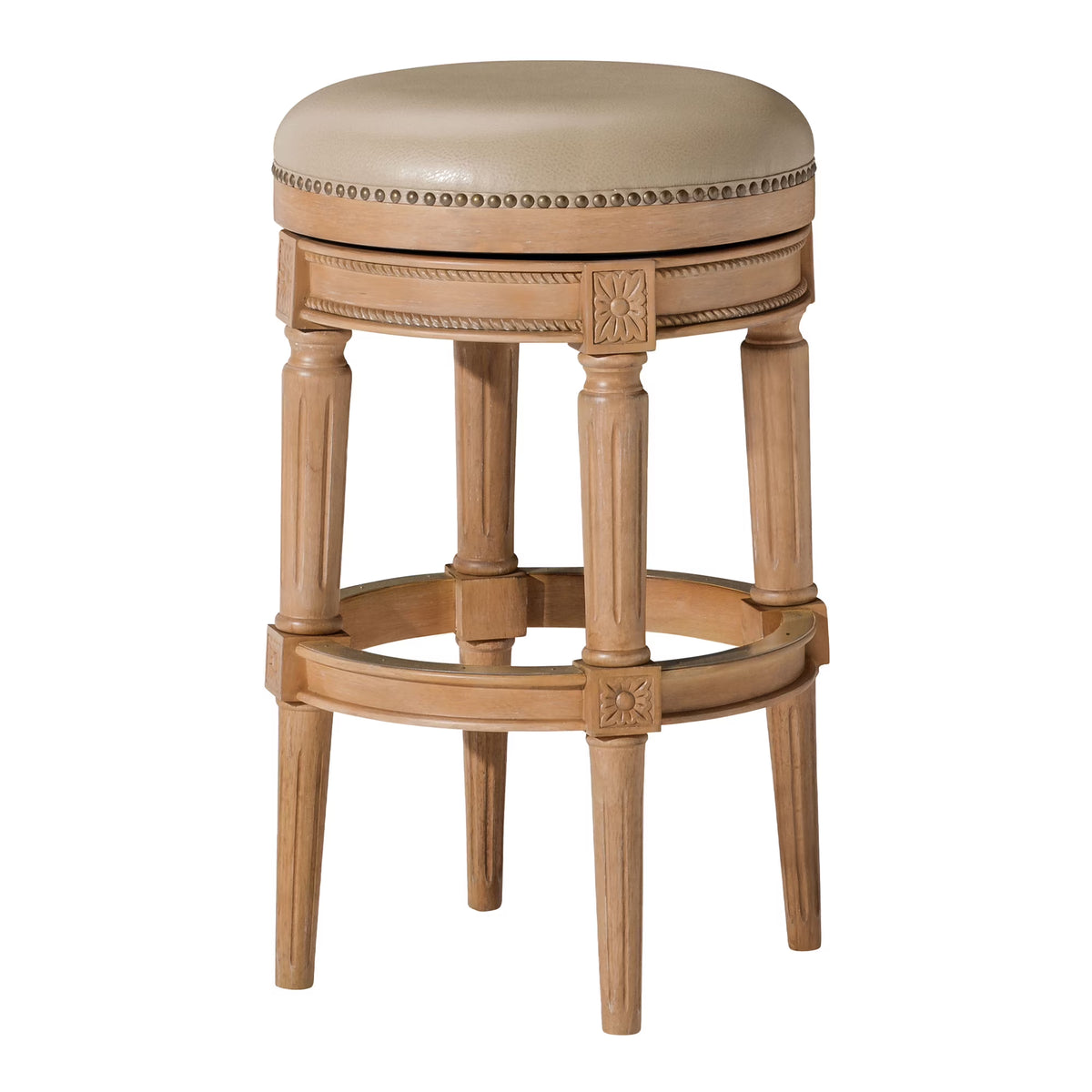 Weathered Oak Backless Bar Stool with Vegan Leather E321847