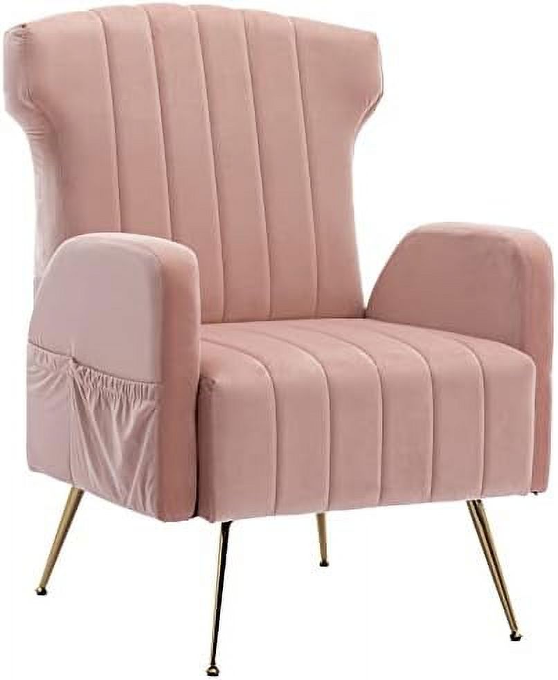 Brown Velvet Wing Back Accent Chair with Metal Gold Legs J73849