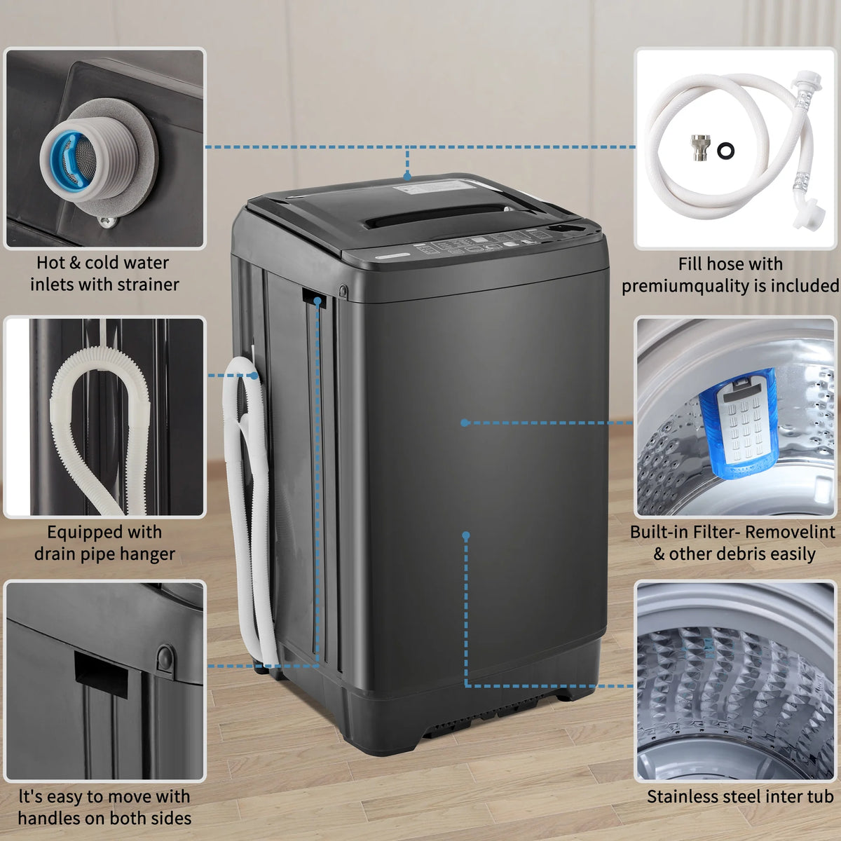 Portable Automatic Washer Machine with Drain Pump 17.6 Pounds P486882