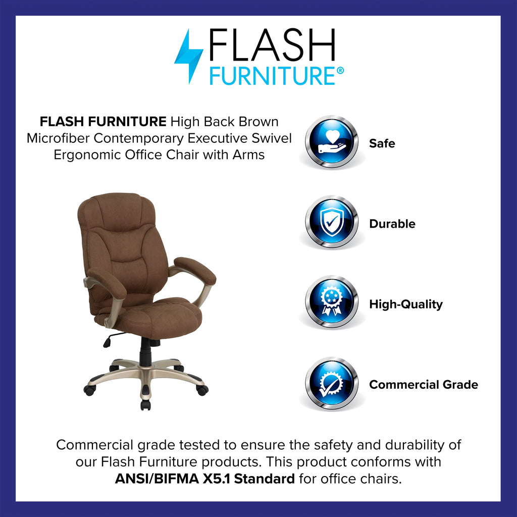 Brown Microfiber Ergonomic Office Chair with Arms G251124