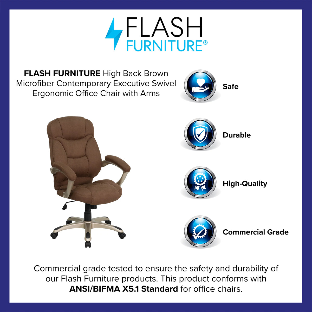 Brown Microfiber Ergonomic Office Chair with Arms G251124