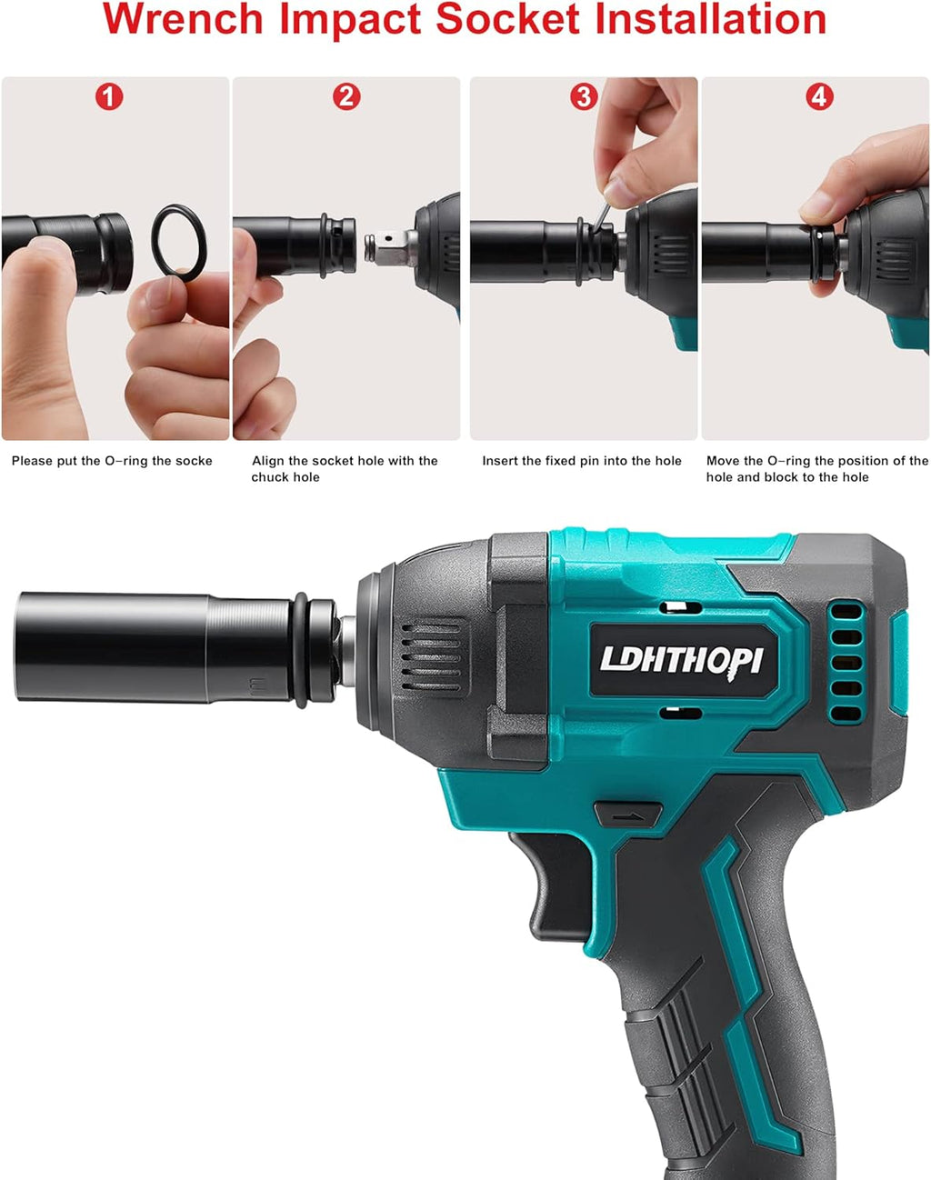 Cordless Impact Wrench 1/2 Inch 21V 370 Ft-lbs with 2 Batteries I559