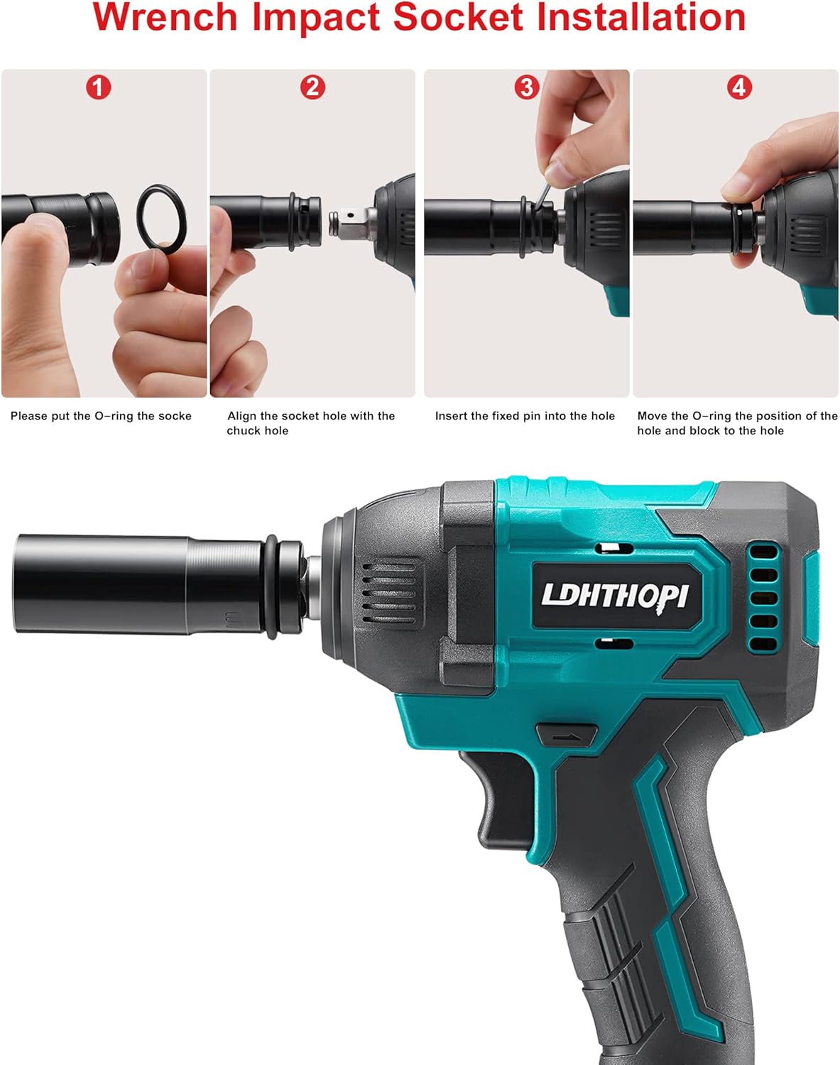 Cordless Impact Wrench 1/2 Inch 21V 370 Ft-lbs with 2 Batteries I559