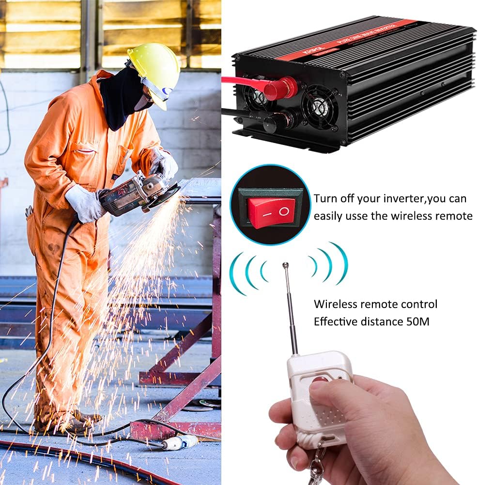 1000 Watt Pure Sine Wave Inverter 12v DC to 110/120v AC O7077
