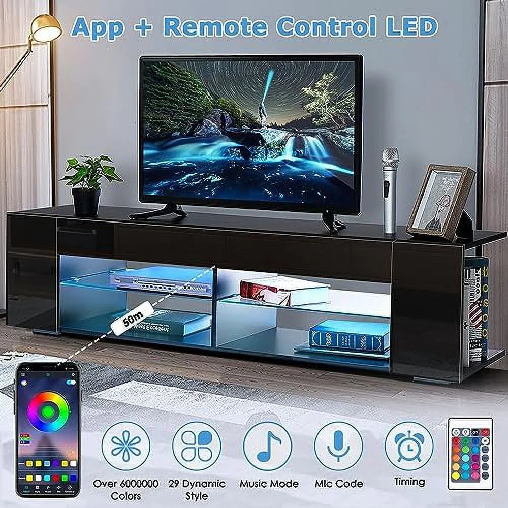 57 Inch LED TV Stand with Glass Shelves U352