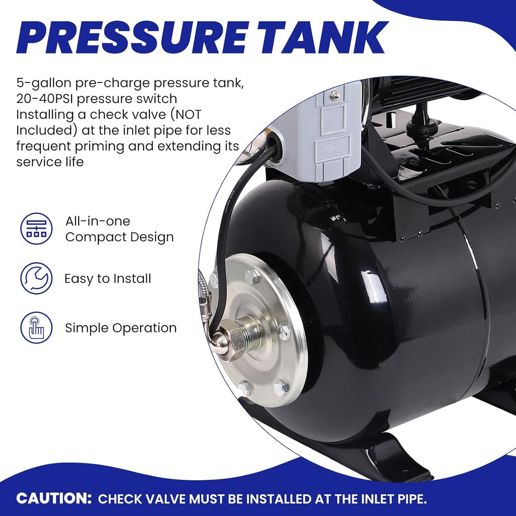 1.6HP Stainless Steel Shallow Well Pump with Pressure Tank Y926