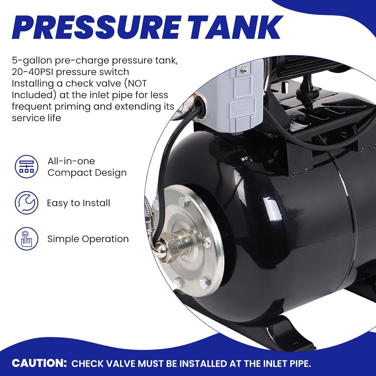 1.6HP Stainless Steel Shallow Well Pump with Pressure Tank Y926