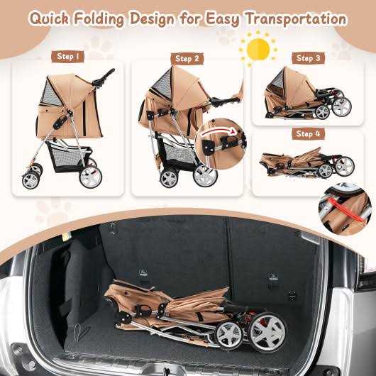 Foldable 4-Wheel Pet Stroller with Storage Basket K186