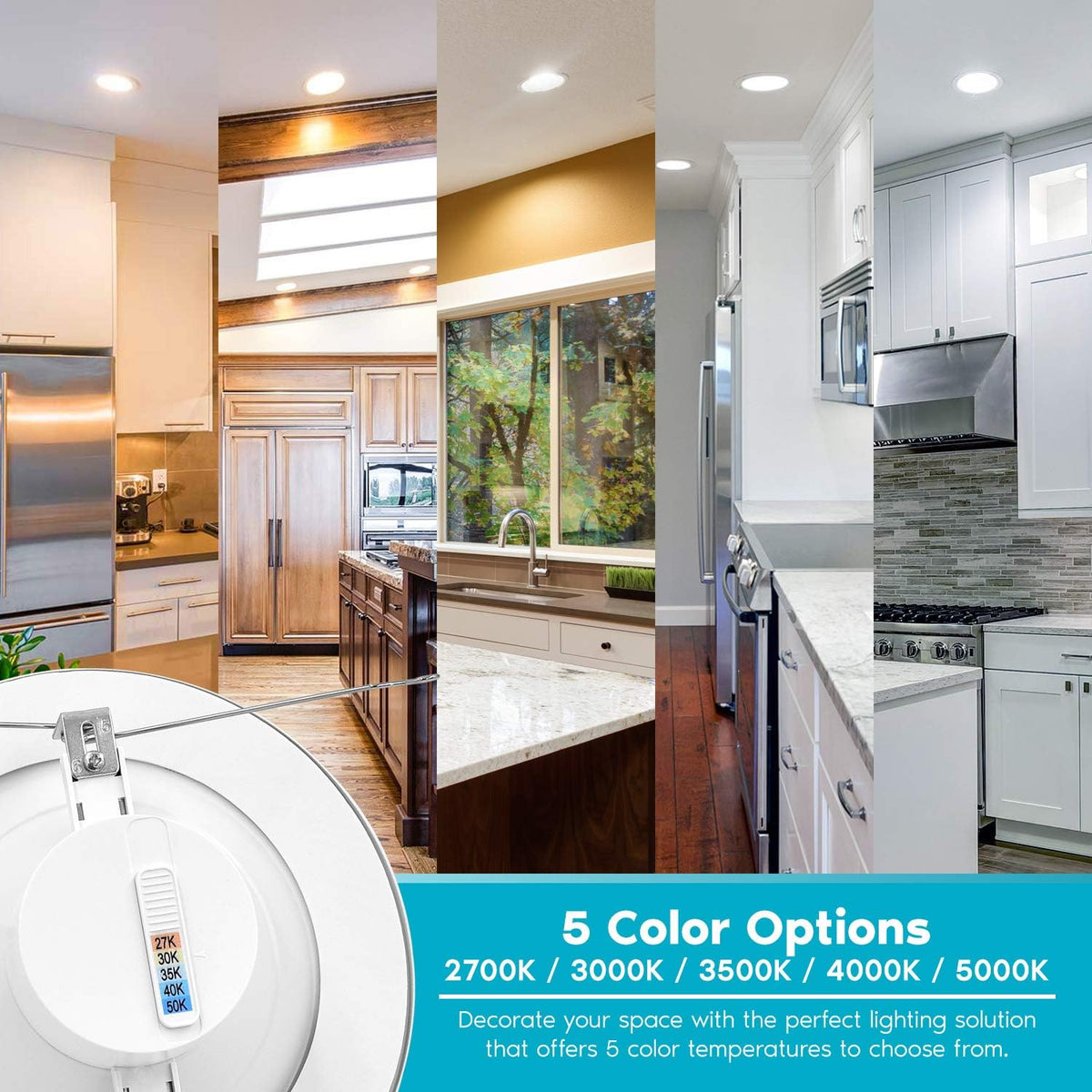 5/6 Inch LED Recessed Retrofit Downlight, 14W, Color Selectable, Dimmable, 1100 Lumens, 4 Pack Q407