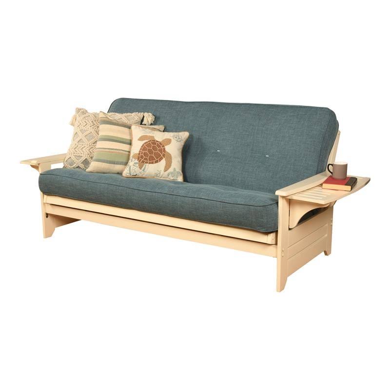 White/Aqua Blue Linen Fabric Futon C314