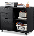 White 3-Drawer Mobile Wood File Cabinet with Open Storage Shelves G33364