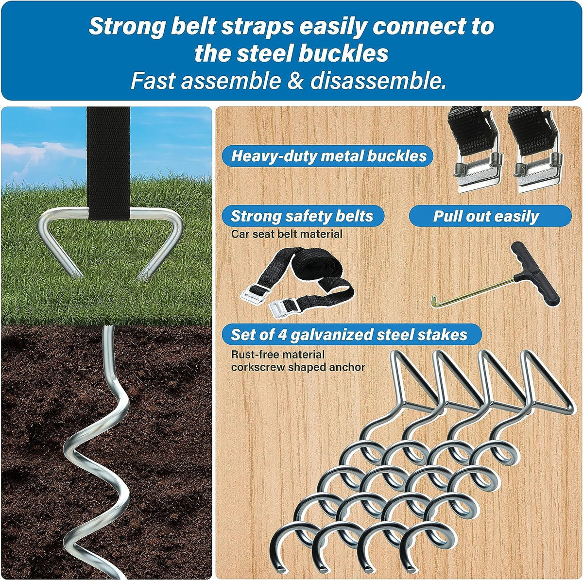 Corkscrew Shape Steel Stakes Anchor Kit with T Hook K577
