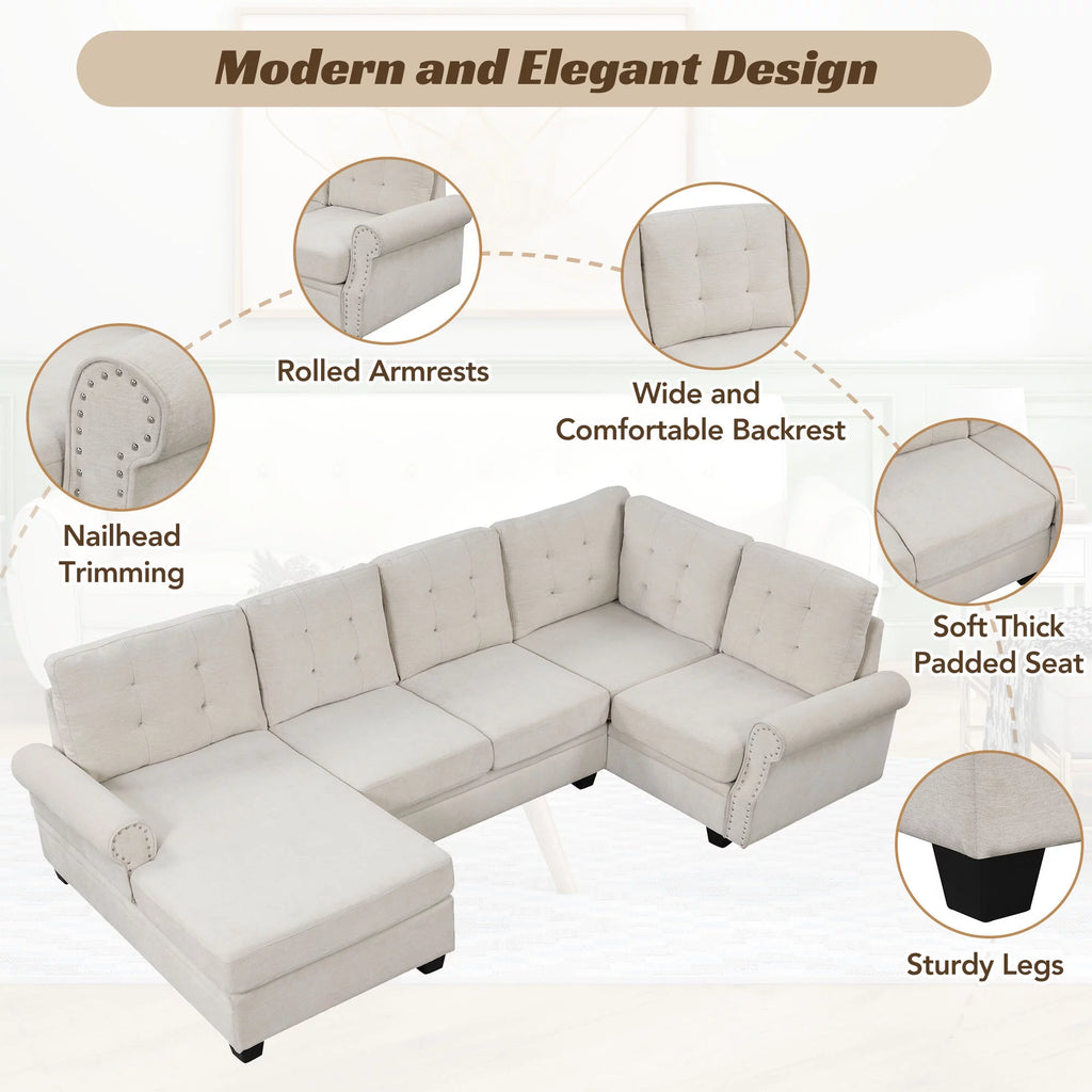 120" U-Shaped Linen Sectional Sofa F204153