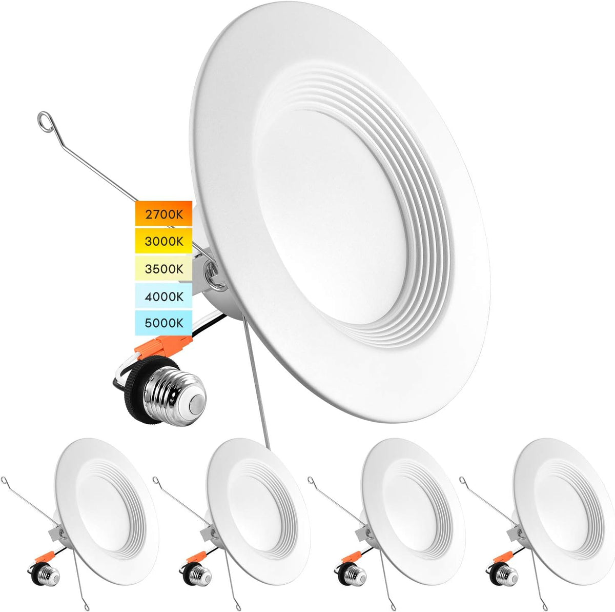 5/6 Inch LED Recessed Retrofit Downlight, 14W, Color Selectable, Dimmable, 1100 Lumens, 4 Pack Q407