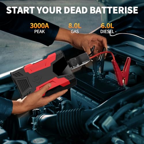3000A 12V 37000mWh Car Jump Starter with Jumper Cables H846995