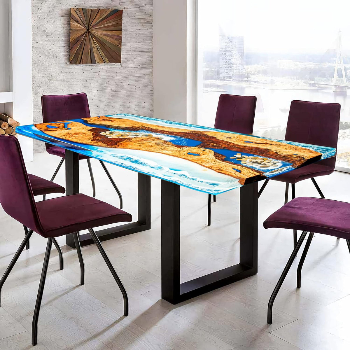 Blue Resin Wood River Dining Table A837657