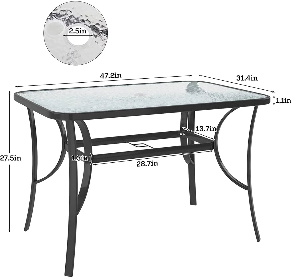 Black 47 inch Tempered Glass Patio Dining Table F132