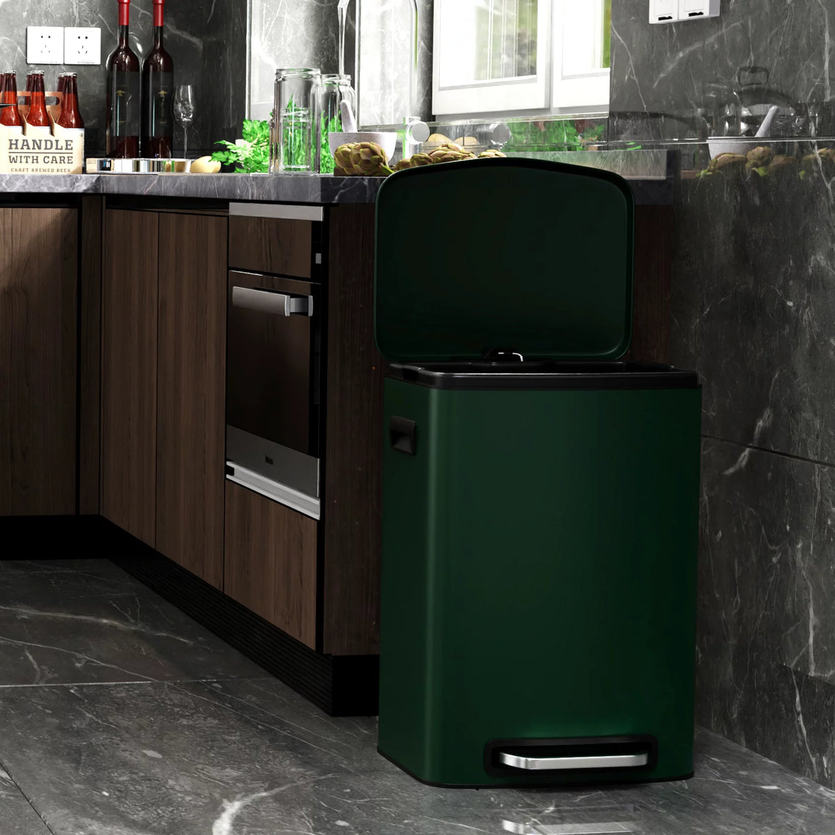 13 Gallon 50L Stainless Steel Trash Can with Lid Q325