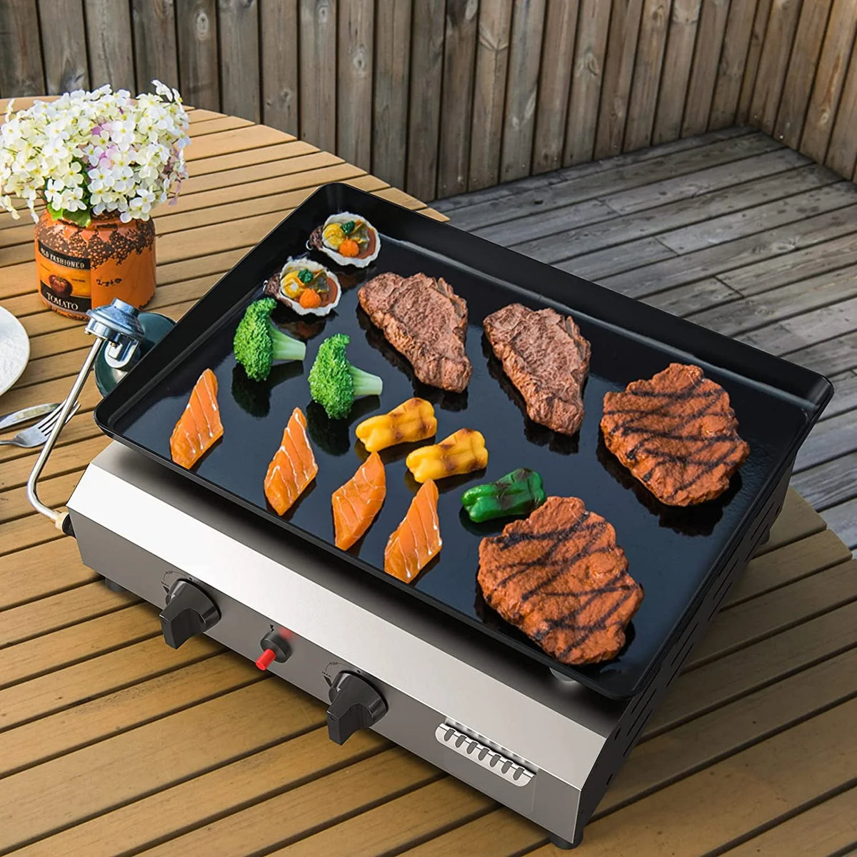 3 Burner Propane Gas Griddle with Side Shelves K29079