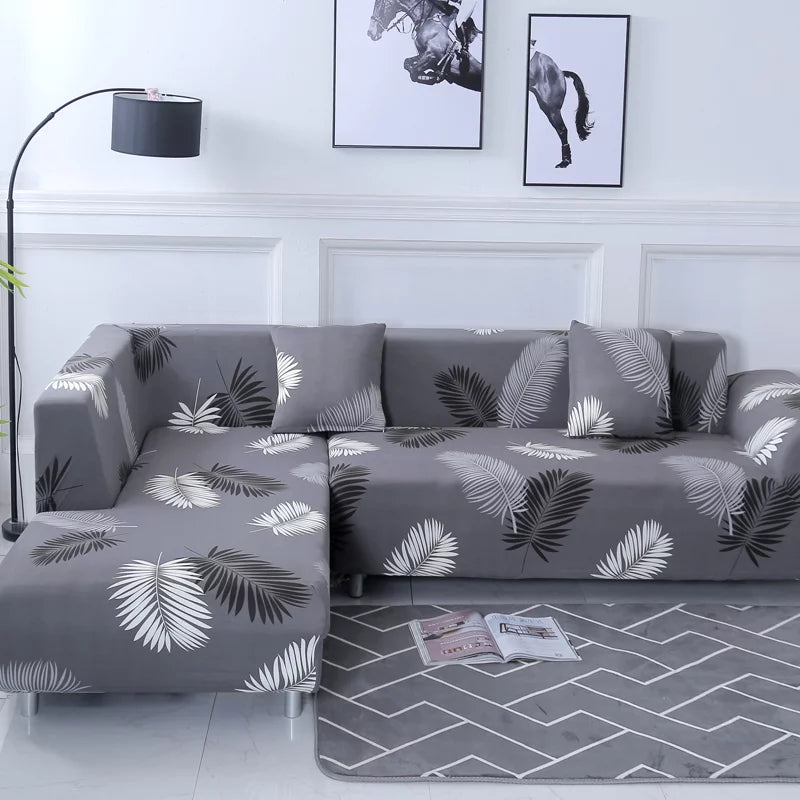 Floral Pattern 2 Pieces L Shaped Sofa Cover Set W695280