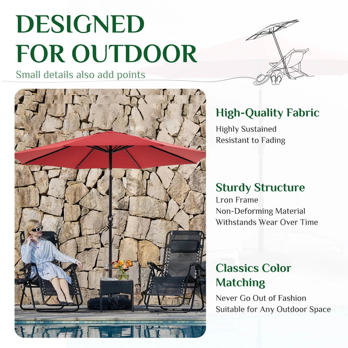 9-FT Outdoor Patio Umbrella with Push Button Tilt and Crank A967046