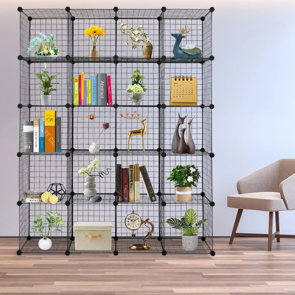 Black Metal 20-Cube Organizer Shelves L339915