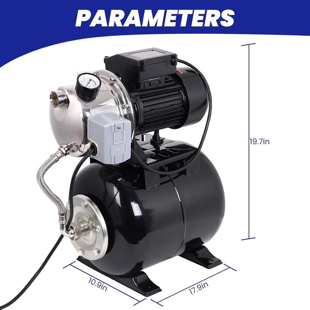 1.6HP Stainless Steel Shallow Well Pump with Pressure Tank Y926
