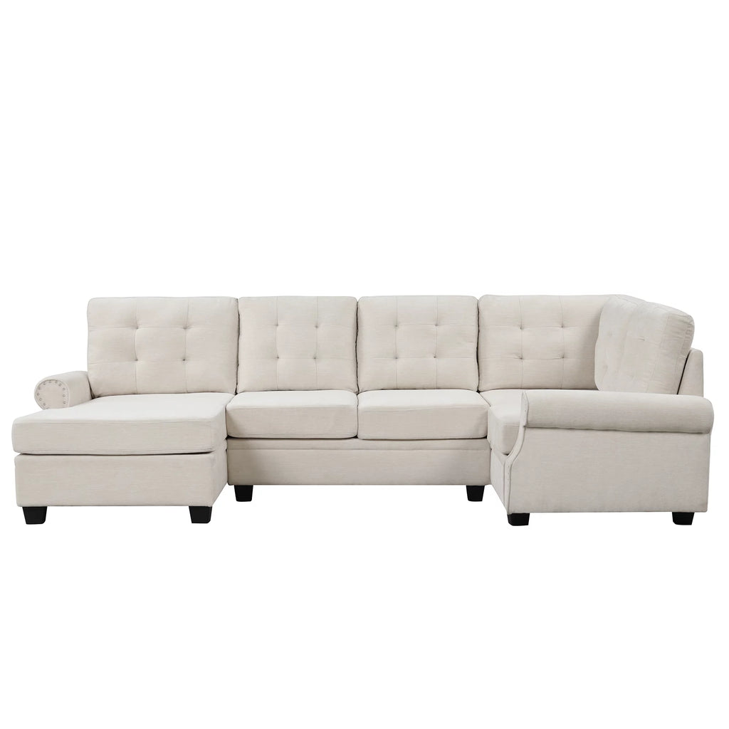 120" U-Shaped Linen Sectional Sofa F204153