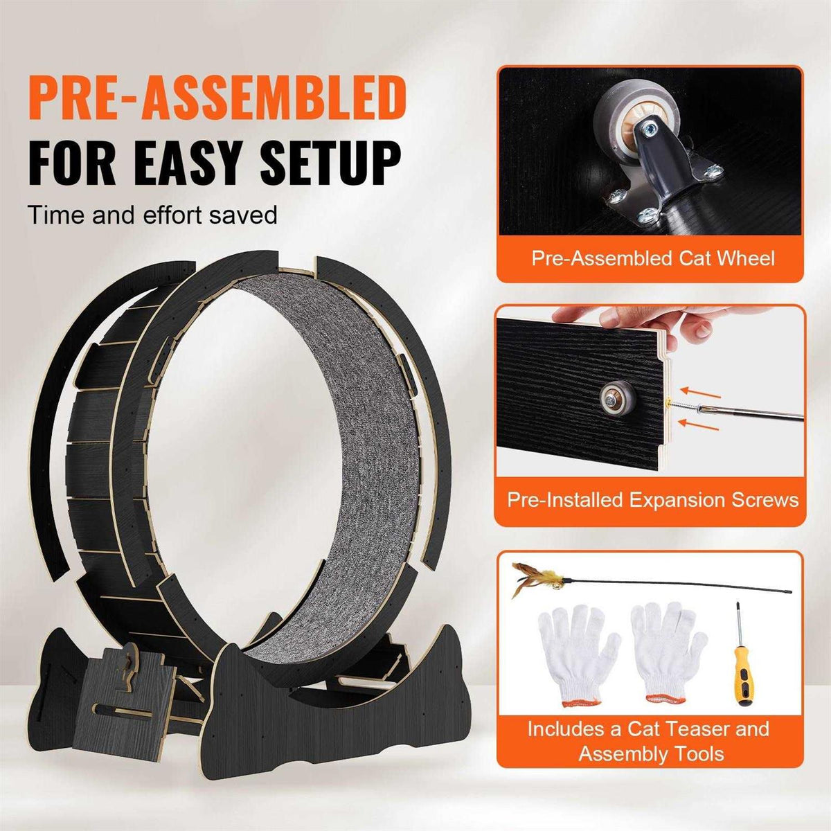 Large Cat Exercise Wheel with Detachable Carpet and Cat Teaser I515