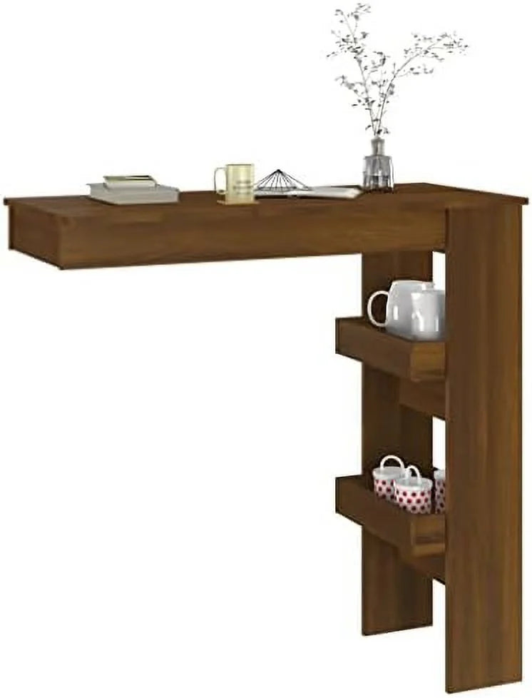 Black Engineered Wood Wall Table with Compartments E368