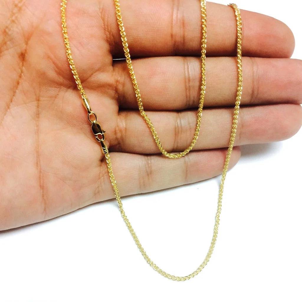 14K Yellow Gold 1.5MM Round Wheat Link Pendant Necklace Chain 16" - 30" D85931