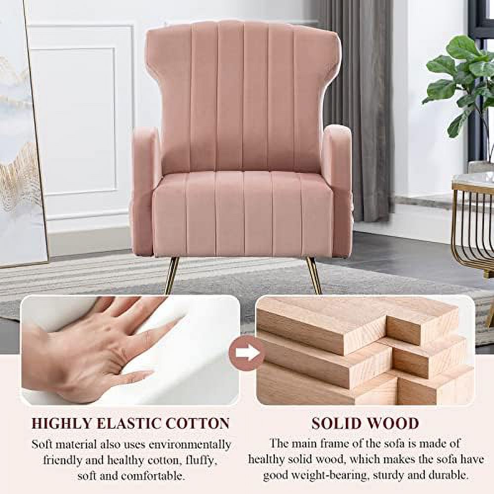 Brown Velvet Wing Back Accent Chair with Metal Gold Legs J73849