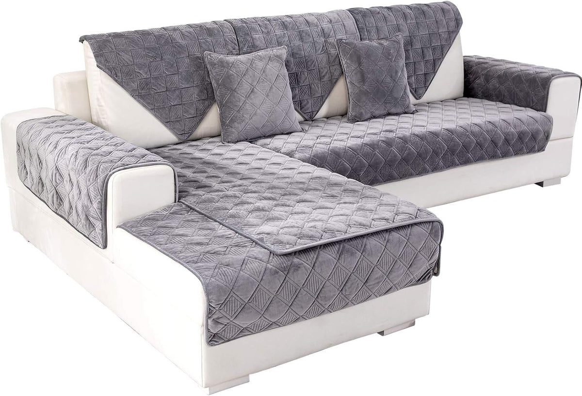Velvet Sectional Sofa Covers 36 x 82 Inch Light Gray H227166