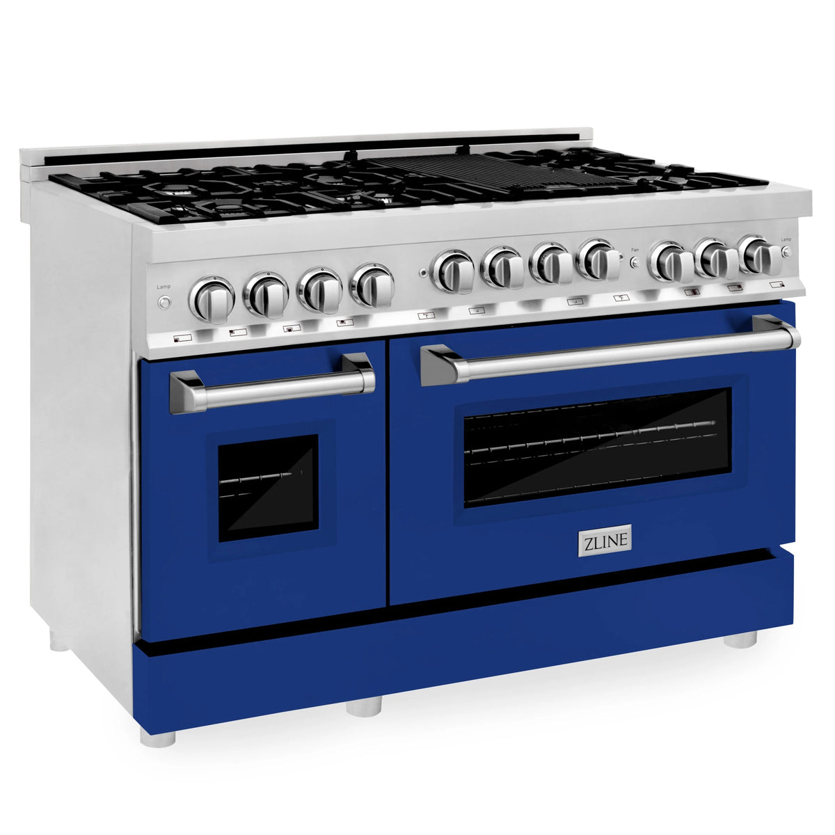 48 In. 6.0 cu. ft. Gas Range with Gas Stove and Gas Oven in Stainless Steel with Blue Gloss Doors O752019