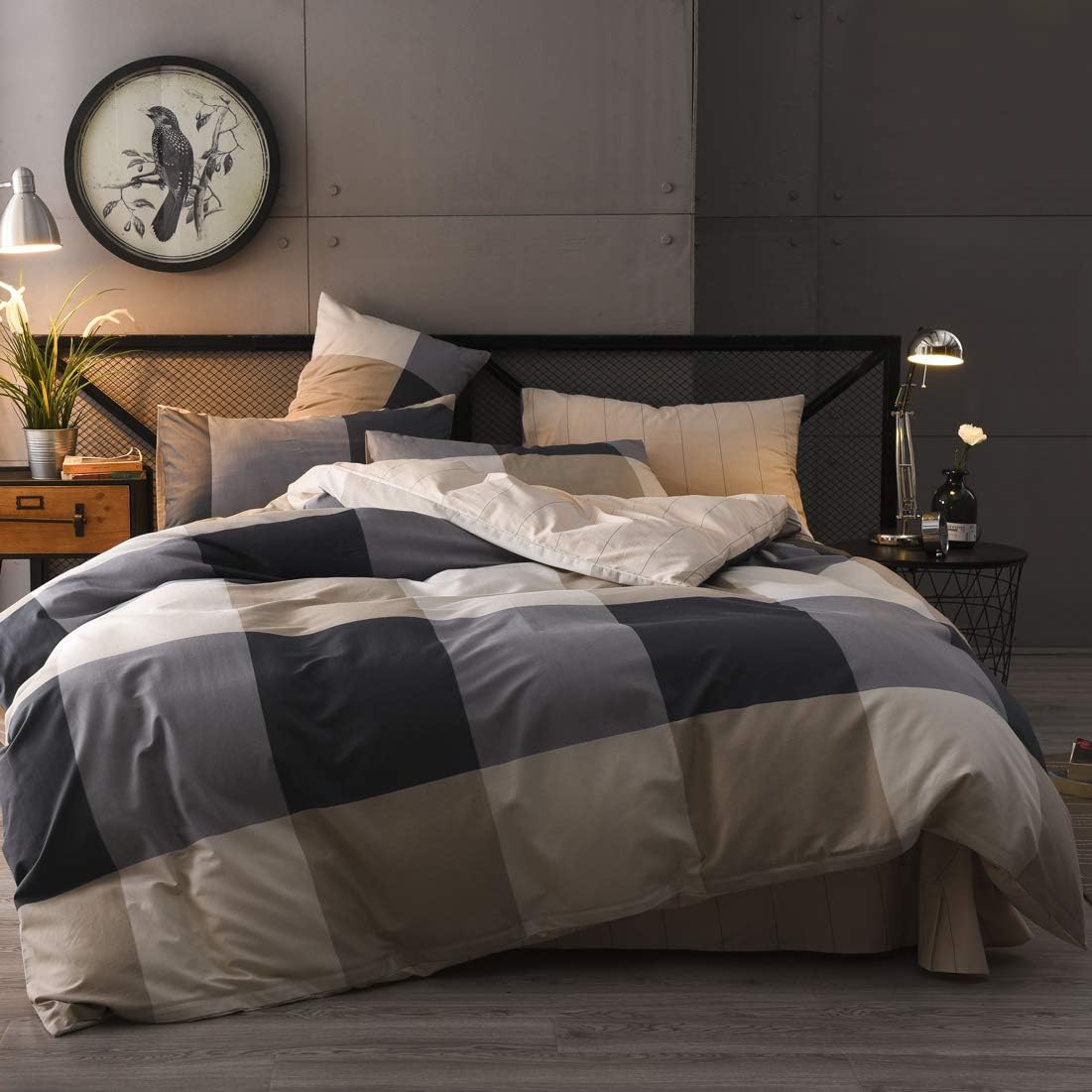 Blue Cotton Geometric Queen Duvet Cover Set O687701