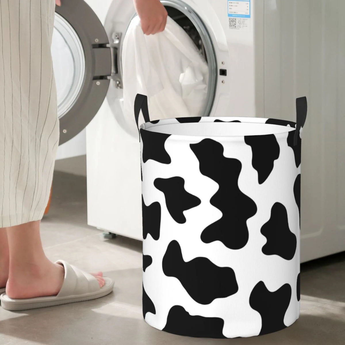Milk Cow Laundry Hamper with Handles Collapsible Waterproof O410170